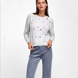 Zara Cable Knit Eyelet Sweater